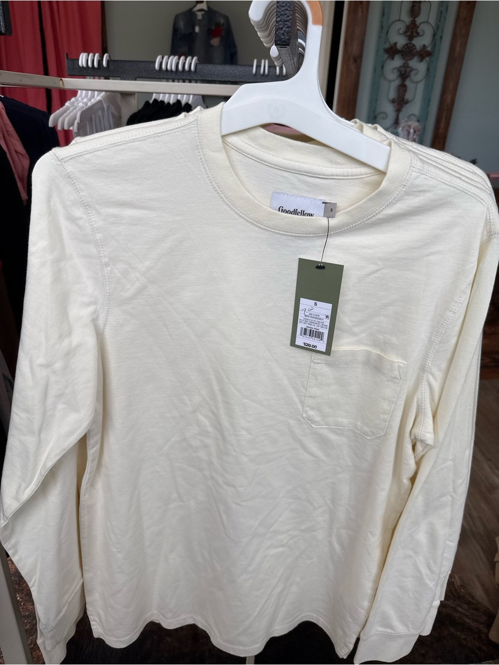 Goodfellow & Co Long-Sleeve Pocket Tee — Cream